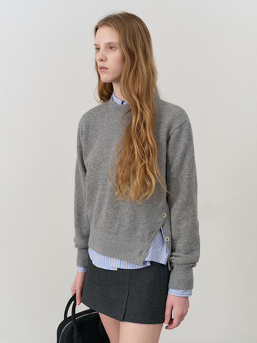 UNISEX BUTTONED CREWNECK SWEATER MELANGE GREY_UDSW4C107G2