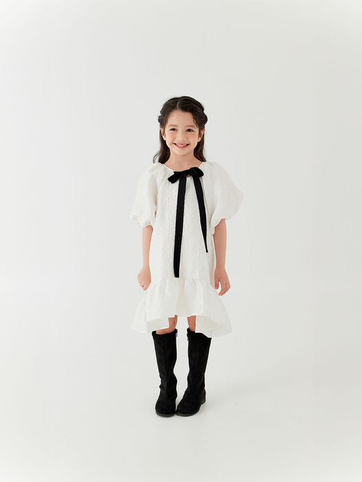 FW BLACK VELVET RIBBON DRESS - WHITE