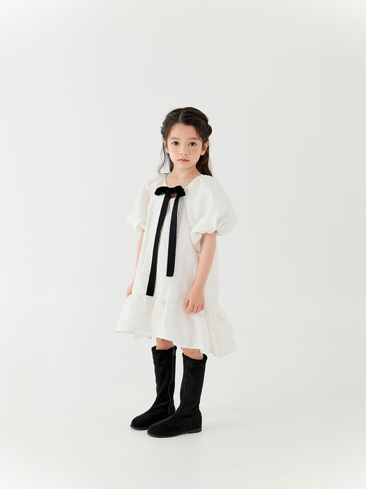 FW BLACK VELVET RIBBON DRESS - WHITE