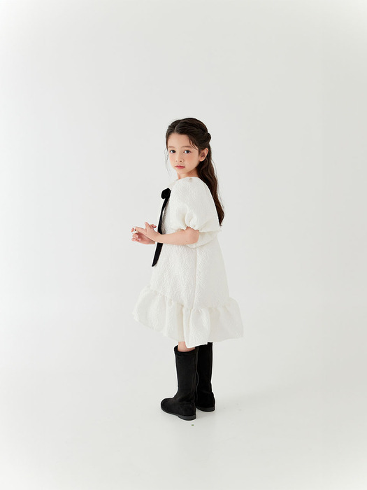 FW BLACK VELVET RIBBON DRESS - WHITE