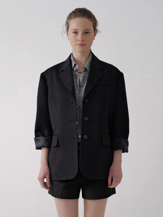 Single oversized wool jacket (Dark navy)