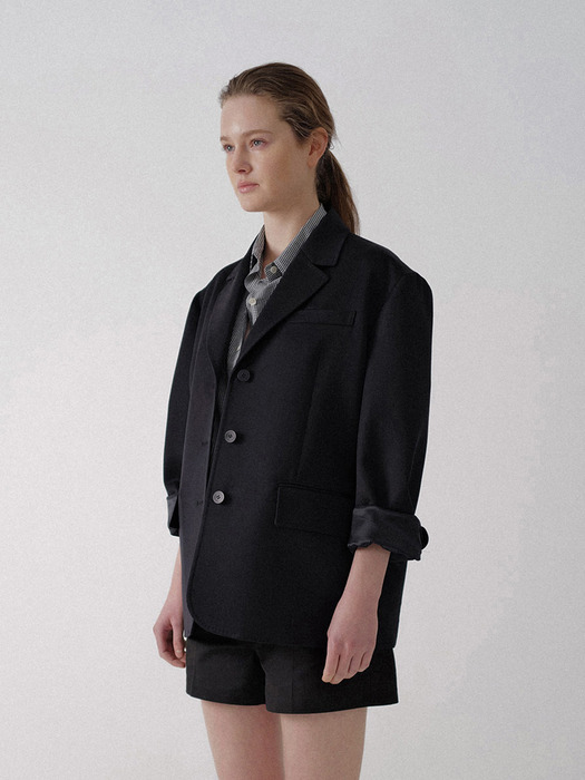 Single oversized wool jacket (Dark navy)