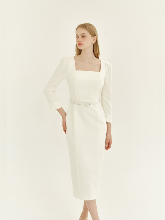 Square-neck Slim Dress(LL) / Ivory(2color)