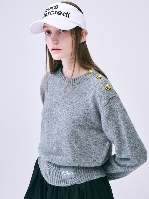 GOLD BUTTON SHOULDER KNIT PULLOVER_MELANGE GREY