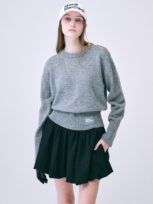 GOLD BUTTON SHOULDER KNIT PULLOVER_MELANGE GREY