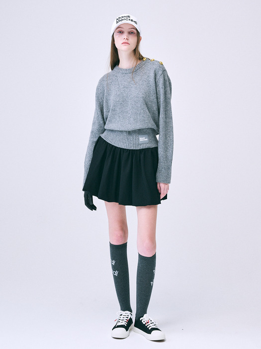 GOLD BUTTON SHOULDER KNIT PULLOVER_MELANGE GREY