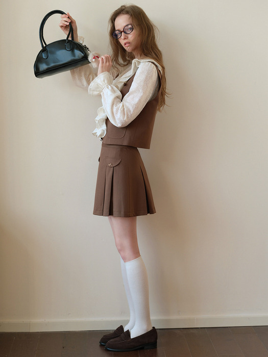 Cest_Brown pleated skirt