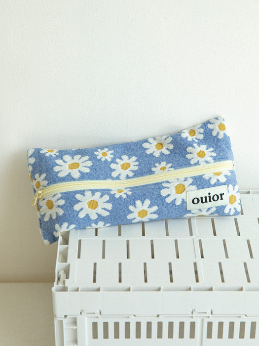 ouior flat pencil case - marguerite blue (middle zipper)