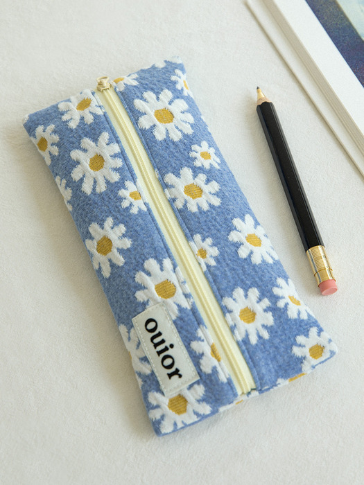 ouior flat pencil case - marguerite blue (middle zipper)