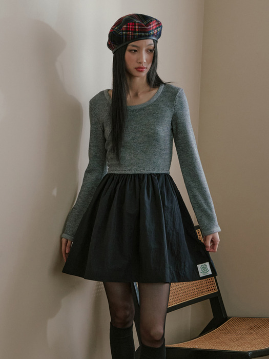 COLOR BLOCK SLIM KNIT DRESS_GRAY BLACK