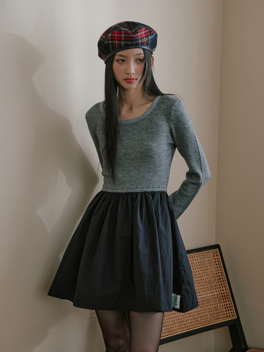 COLOR BLOCK SLIM KNIT DRESS_GRAY BLACK