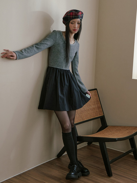 COLOR BLOCK SLIM KNIT DRESS_GRAY BLACK