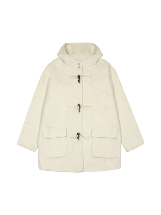 HOODED WOOL DUFFLE COAT (IVORY)