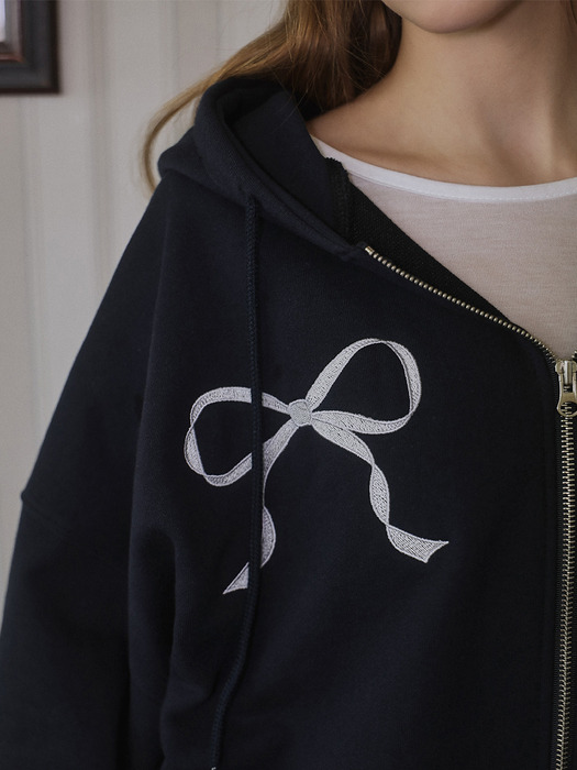 Sketch Ribbon Hood Zip-up [Navy]