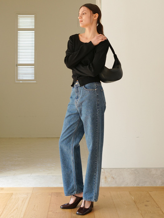 STRAIGHT DENIM PANTS / MID BLUE