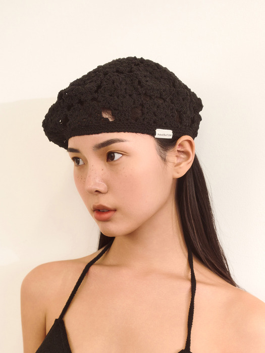 플라워 크로셰 베레모 (Black)