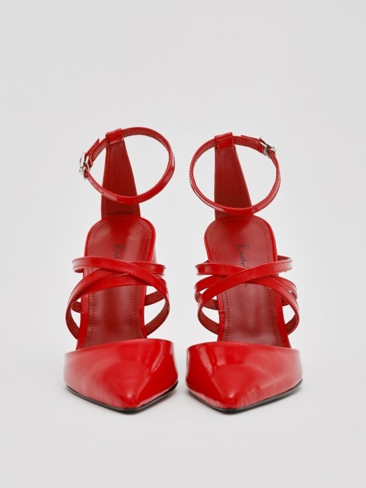MIRO 100 LITTLE STAR-SHAPED STRAP HEEL IN RED LEATHER