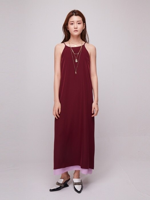 Halter Neck Layered Dress [WINE]