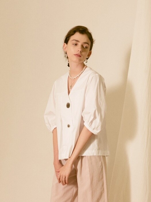 Isabelle Pleated Button Blouse_White