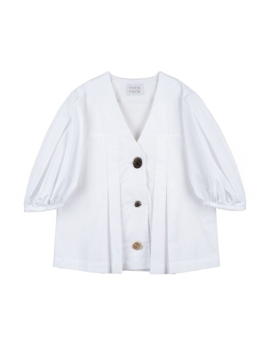 Isabelle Pleated Button Blouse_White