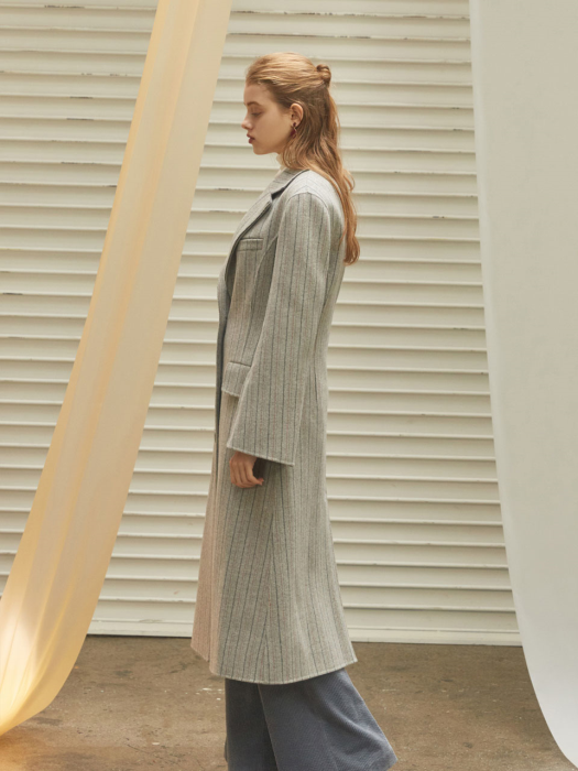 striped herringbone long coat (wool & silk blend)