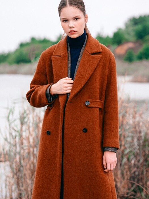 Waistline Point WOOL Double Coat Orange