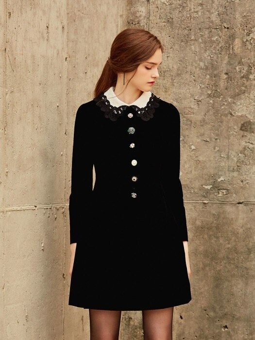 ABIGAIL / Jewel Button Velvet Dress