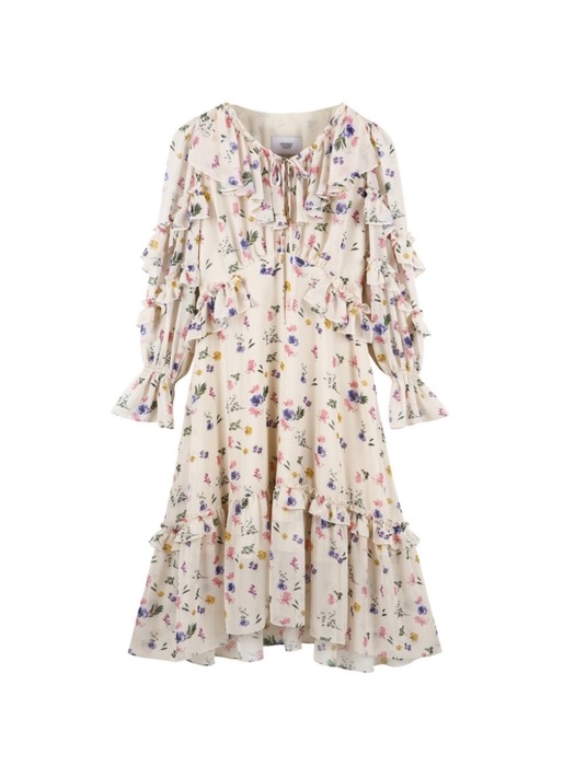 FLORAL RUFFLE DRESS - IVORY