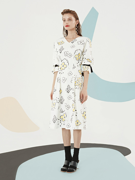 Yellow Flower Print Dress