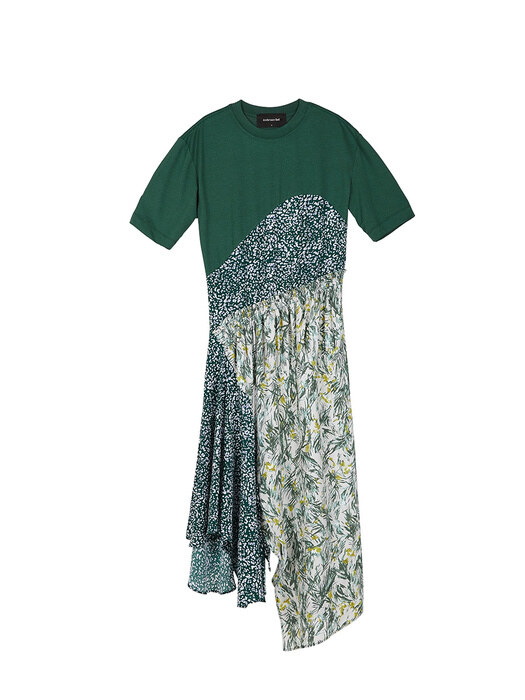 FLORAL ASYMMETRIC T-SHIRTS DRESS atb322w(Green)