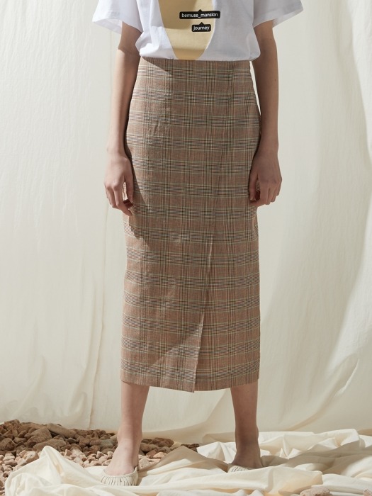 Summer slit skirt - Brown check