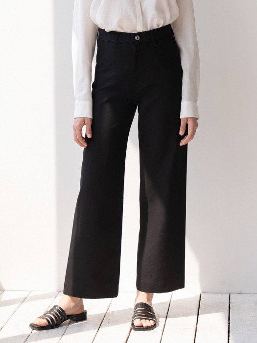 linen cotton straight pants (black)
