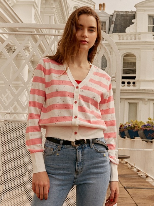 Pastel Stripe Knit Cardigan in Pink_VK9MD0310
