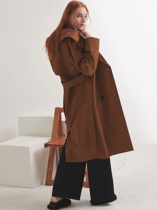 COTTON OVERSIZE TRENCH COAT_BROWN