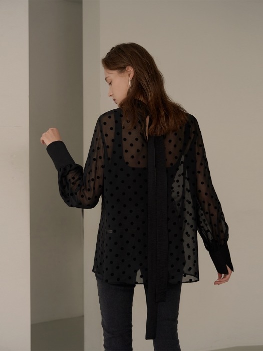 CLAIRE Sheer Dot Blouse_Black