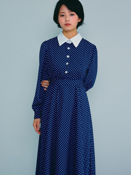 COLORATION COLLAR ONE-PIECE DOT BLUE