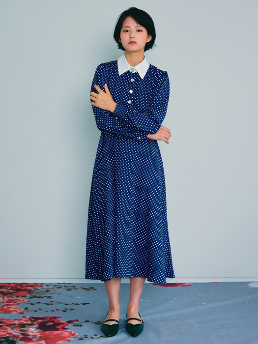 COLORATION COLLAR ONE-PIECE DOT BLUE