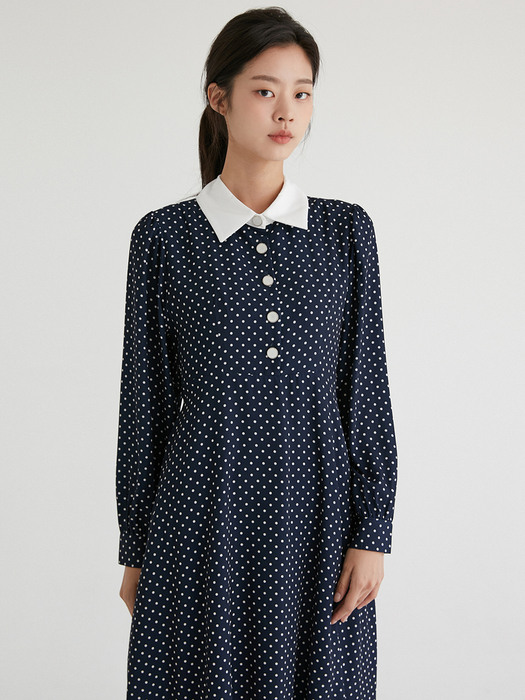 COLORATION COLLAR ONE-PIECE DOT BLUE