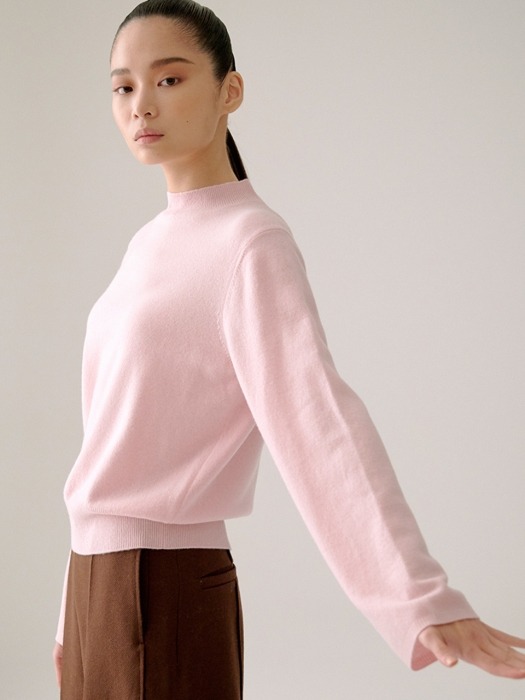 LIGHT PINK CASHMERE 10 MOCK NECK KNIT TOP 