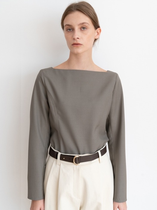 [ESSENTIAL] Square Neck Blouse Brown