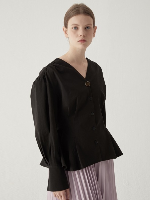 V-neck tucked blouse - Black