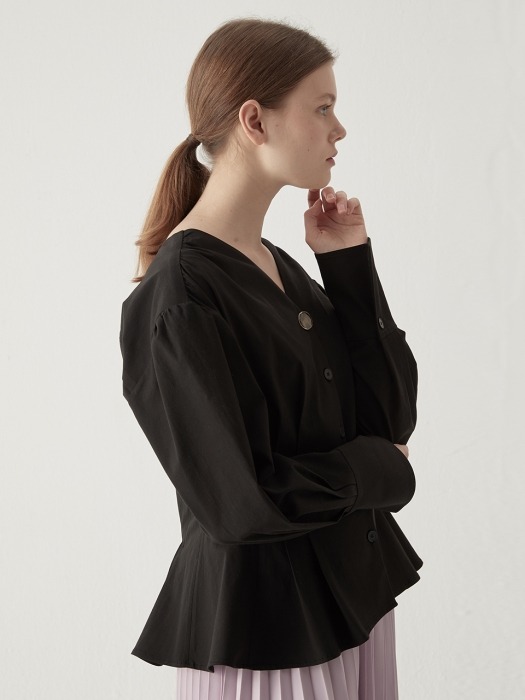 V-neck tucked blouse - Black