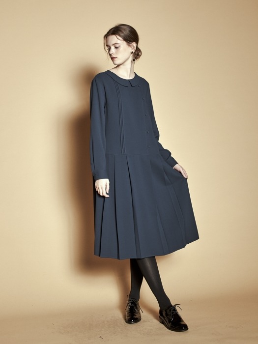 Classic Pleats Pintuck Midi Dress_Blue