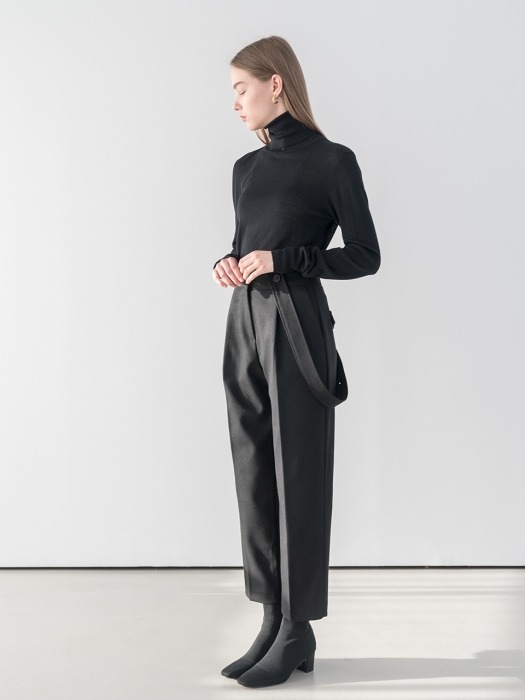 Button tab suspender trousers in black