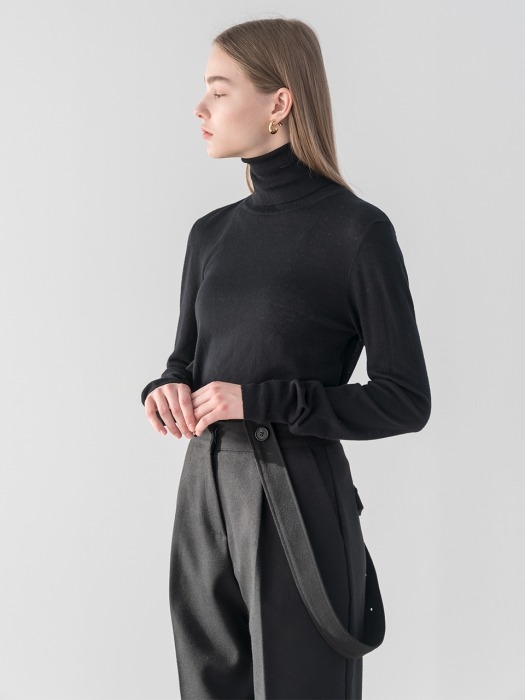 Button tab suspender trousers in black