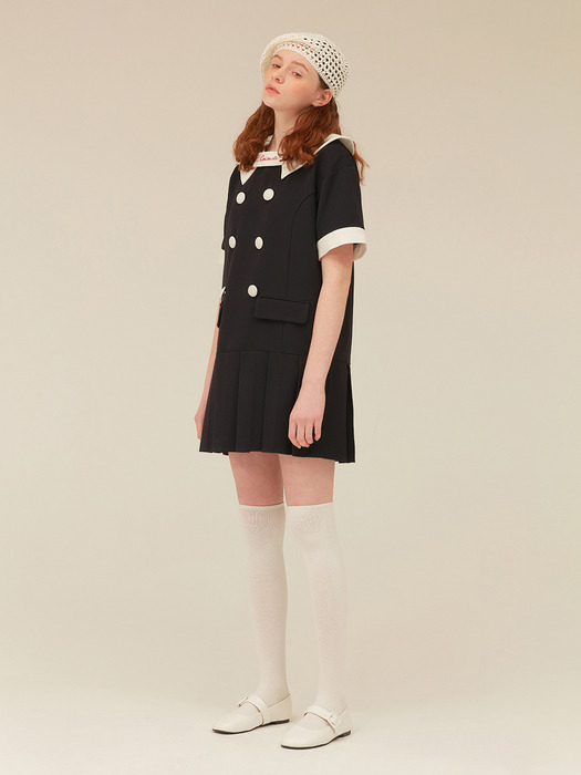 BIG COLLAR PLEATS ONEPIECE_navy