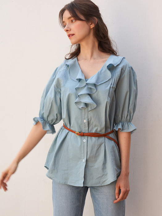 monts 1110 ruffle pin-tuck blouse (sky blue)