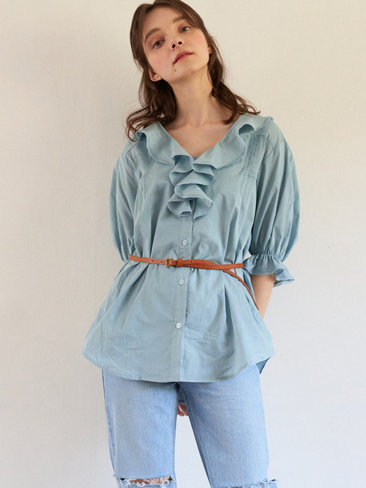 monts 1110 ruffle pin-tuck blouse (sky blue)