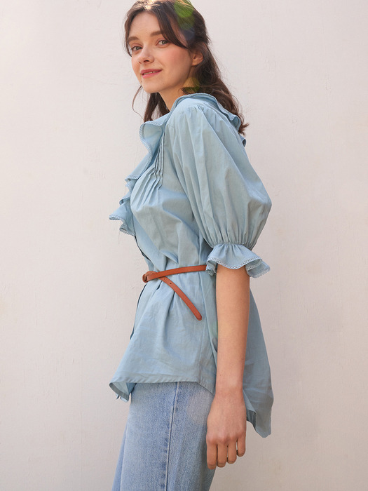 monts 1110 ruffle pin-tuck blouse (sky blue)