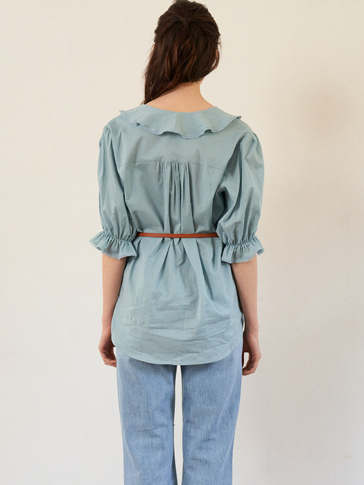 monts 1110 ruffle pin-tuck blouse (sky blue)